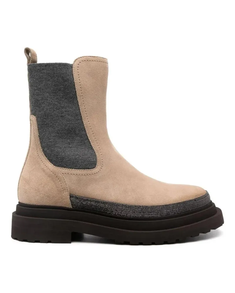 Brunello Cucinelli Stiefel Ankle Boots With Suede And Textured Fabric Design bunt Bunt
