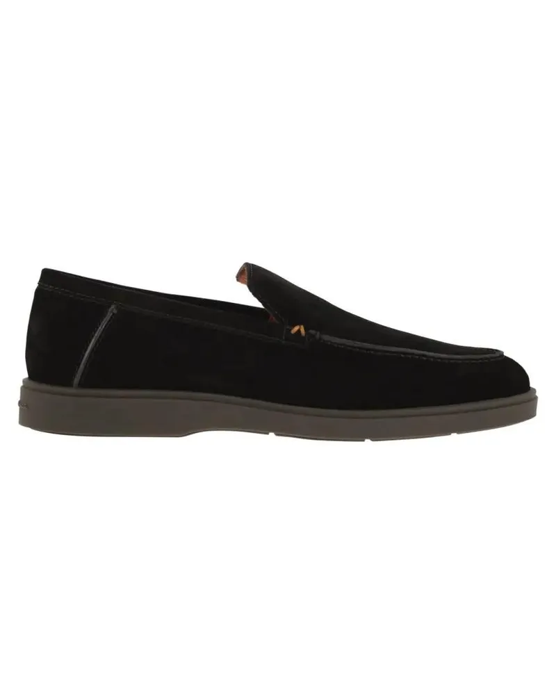 Santoni Loafer Fine Suede Moccasin With Signature Orange Accents schwarz Schwarz