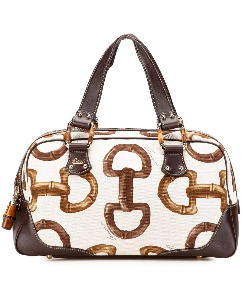 Gucci Crossbody Bags Printed Canvas Bamboo Horsebit Handbag weiß Weiß