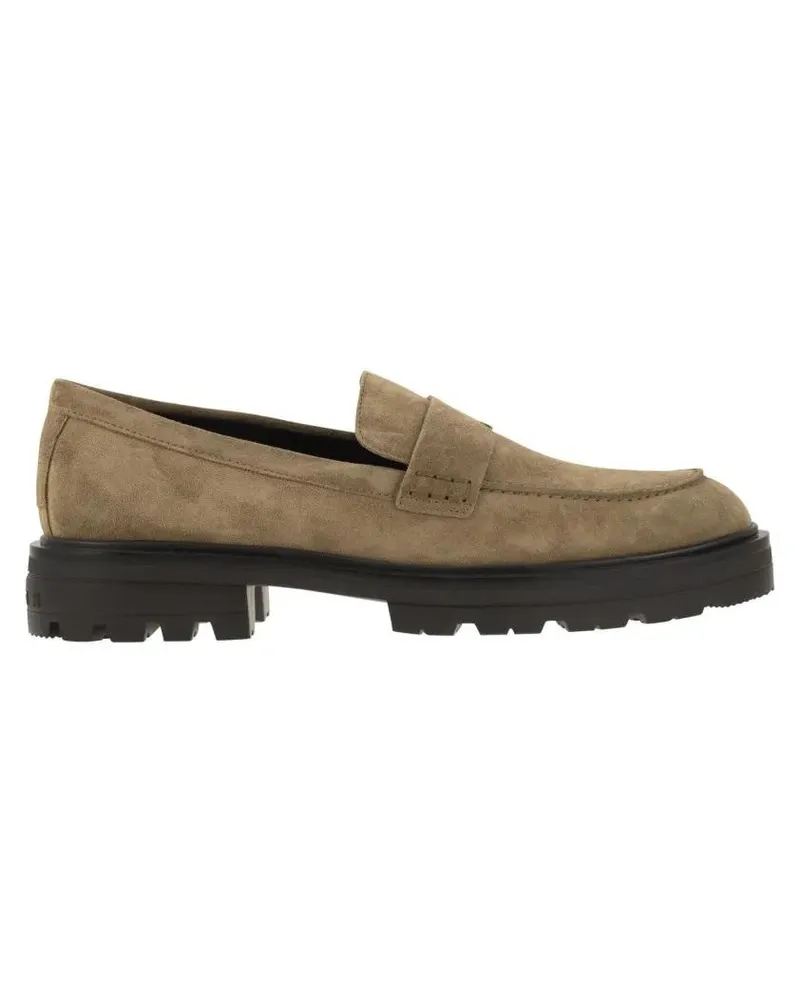 Hogan Loafer H673 Suede Moccasin With Carrarmato Bottom schwarz Schwarz