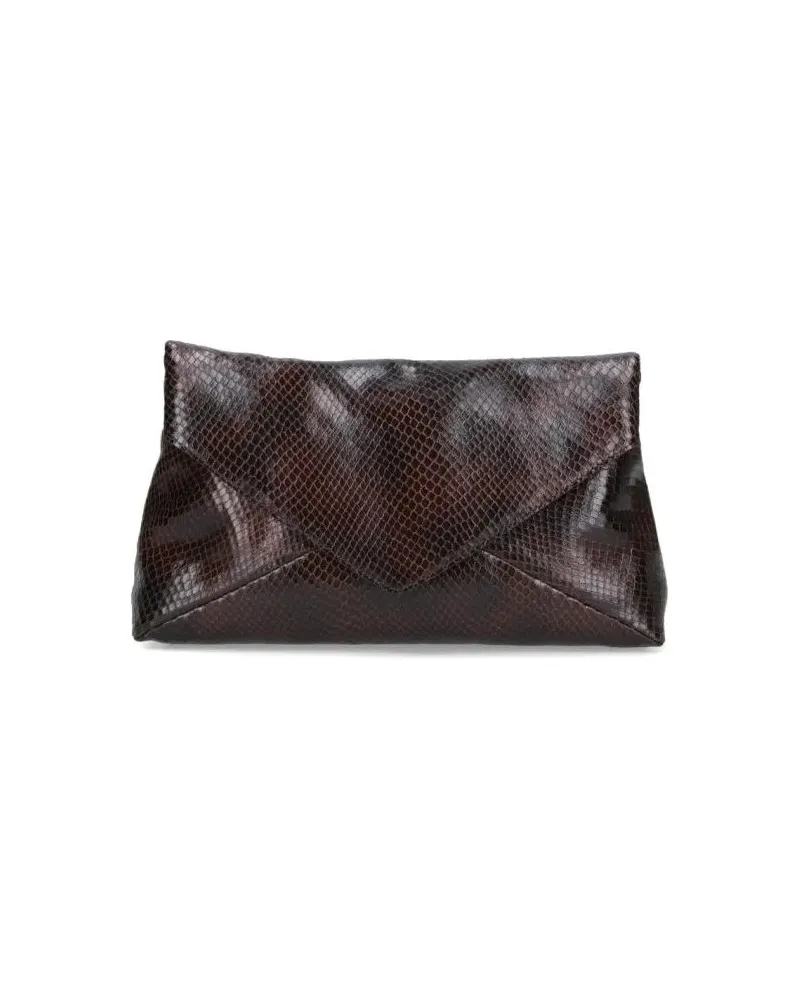 Dries van Noten Clutches Snake Skin-Texture Clutch Bag With Chain Detail braun Braun