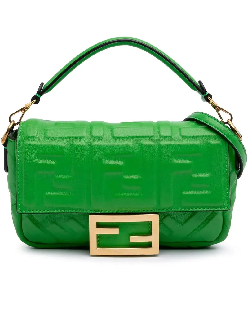 Fendi Hobo Bags Mini Zucca Embossed Leather Baguette Satchel grün Grün
