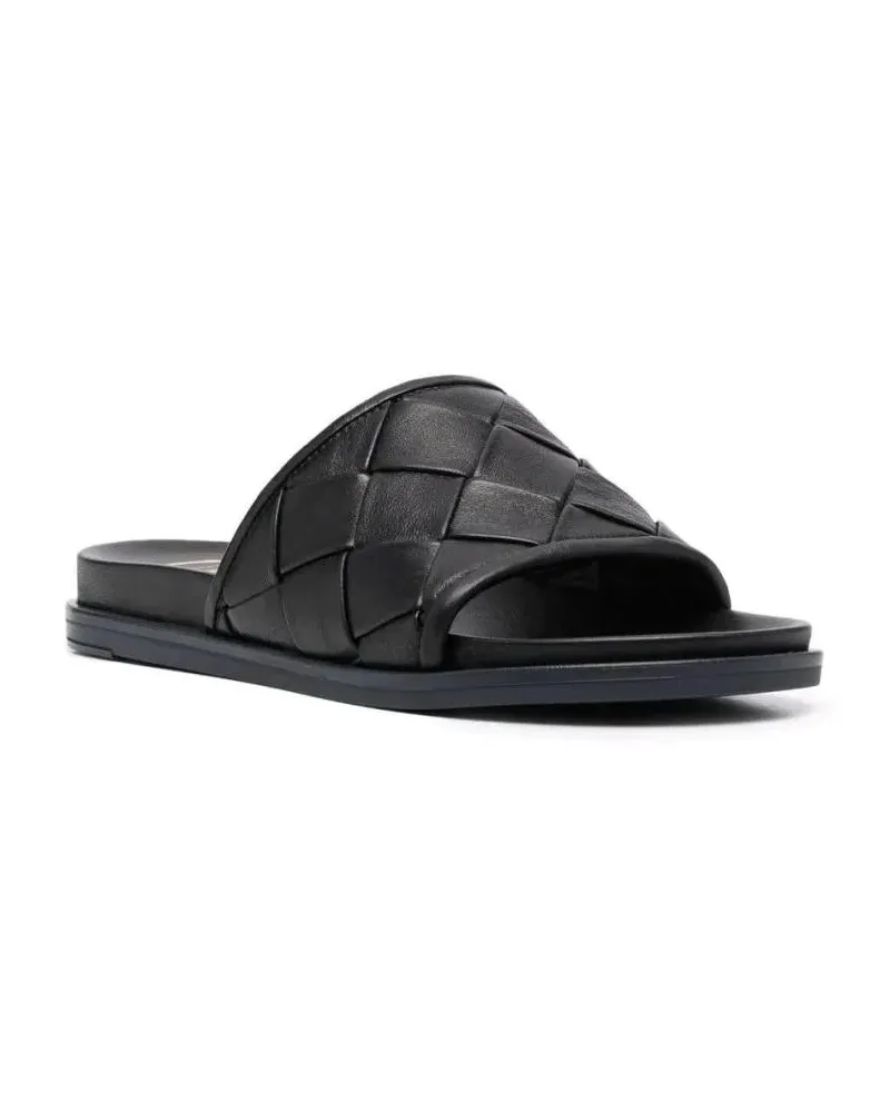 Casadei Sandalen Minimalist Black Leather Mules With Woven Strap schwarz Schwarz