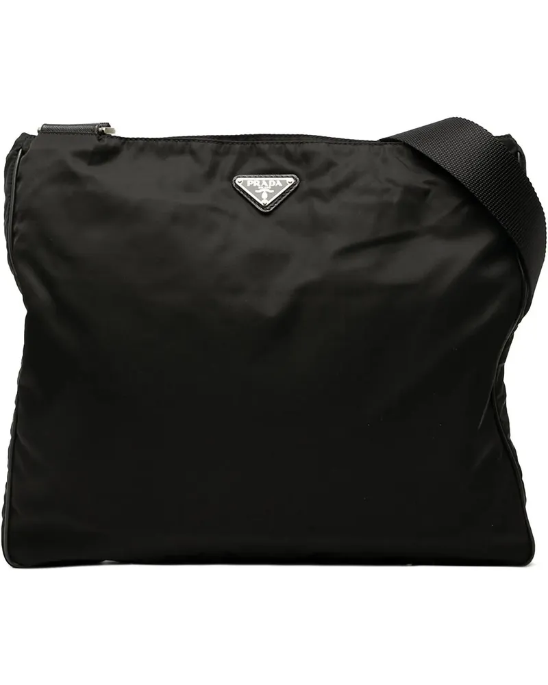 Prada Hobo Bags Tessuto Zip Top Crossbody schwarz Schwarz