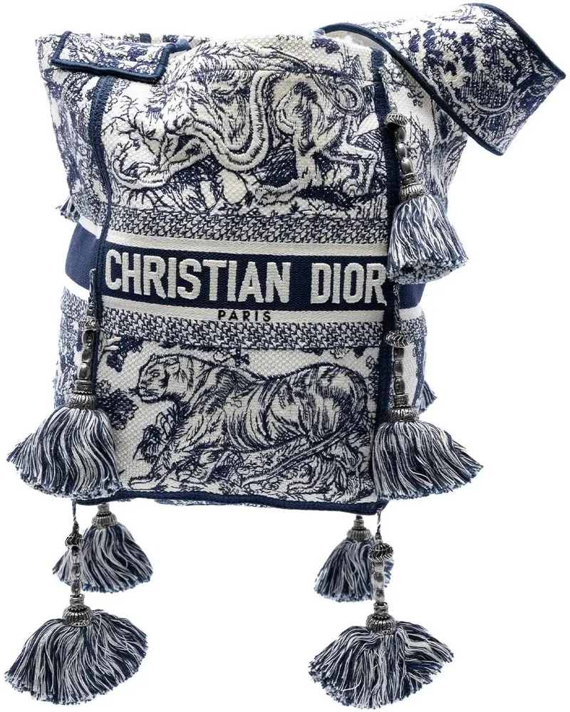Dior Hobo Bags Canvas Embroidered Toile De Jouy D Bubble Bucket B blau Blau