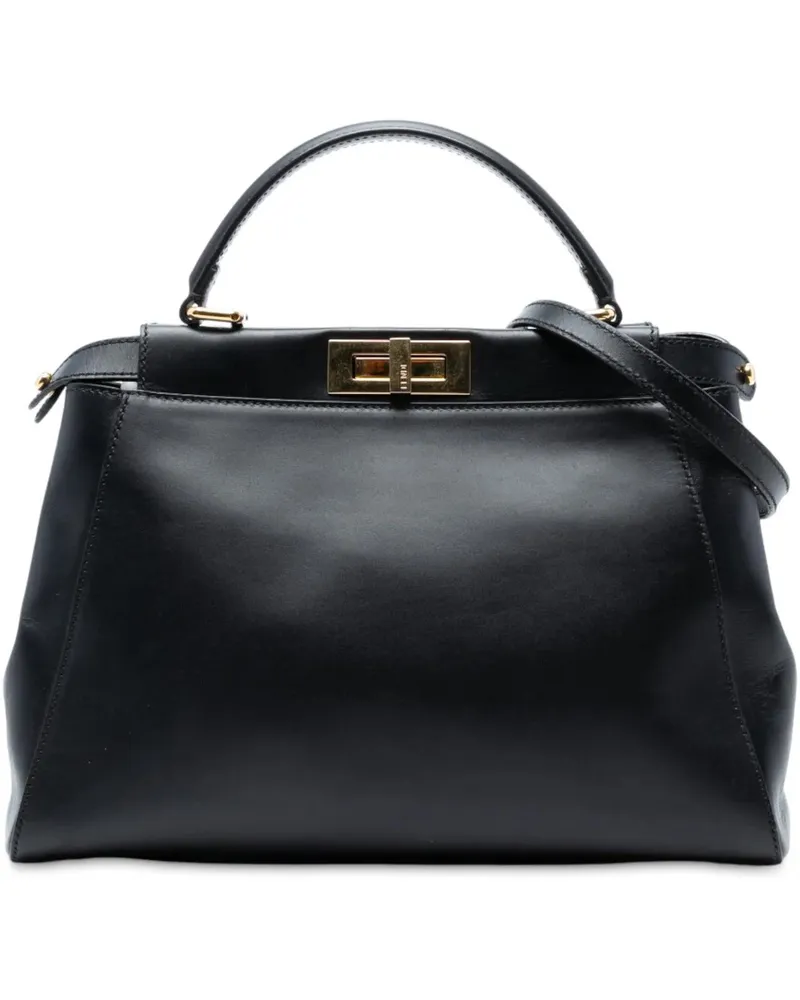 Fendi Hobo Bags Medium Shiny Nappa Peekaboo Iconic Satchel schwarz Schwarz