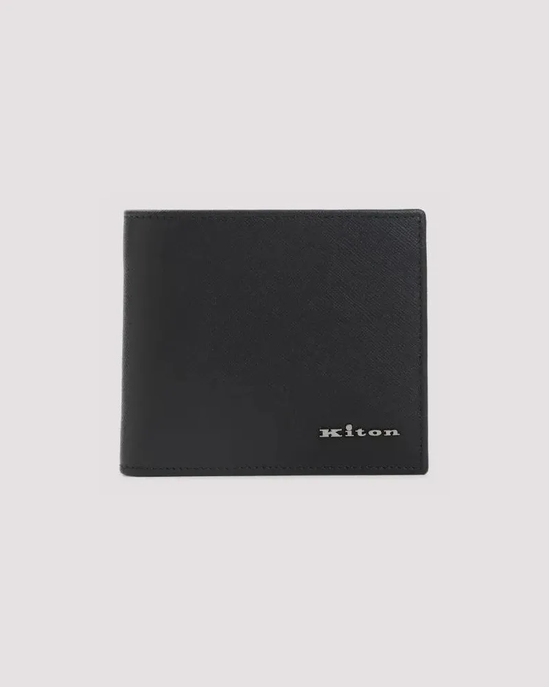 Kiton Portemonnaies Black Calf Leather Wallet schwarz Schwarz