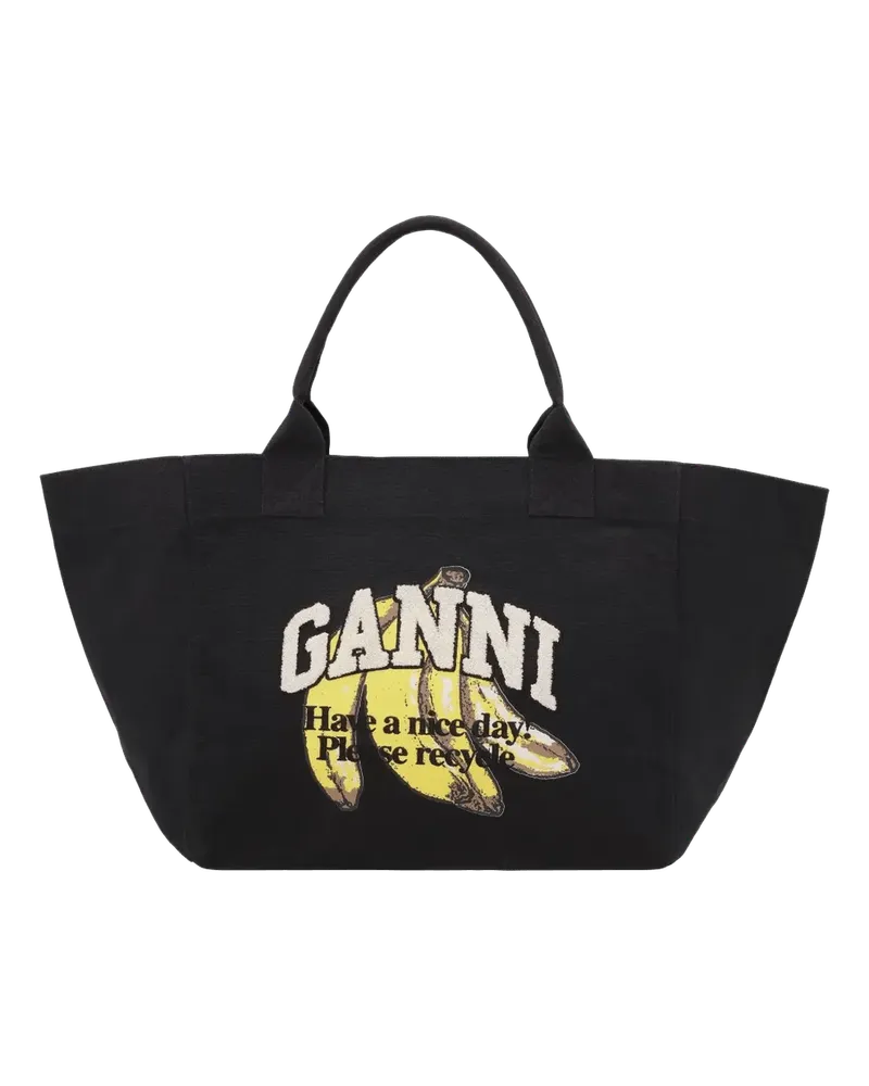Ganni Crossbody Bags Shopper XXL mit Grafikprint schwarz Schwarz