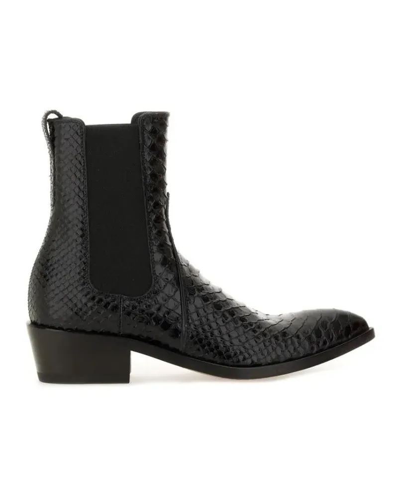 Tom Ford Stiefel Pointed Toe Leather Ankle Boot With Snakeskin Fini schwarz Schwarz