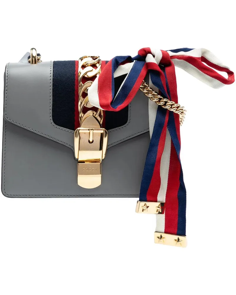 Gucci Hobo Bags Mini Leather Web Sylvie Chain Crossbody grau Grau