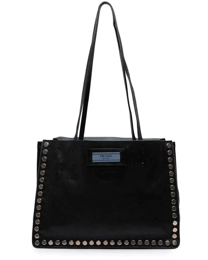 Prada Shopper Glace Calf Studded Etiquette Tote schwarz Schwarz