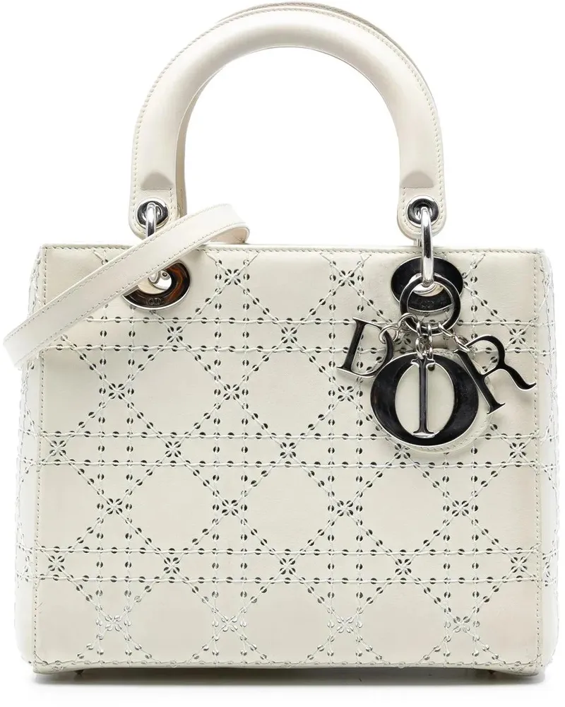 Dior Hobo Bags Medium Perforated Calfskin Cannage Lady Dior weiß Weiß