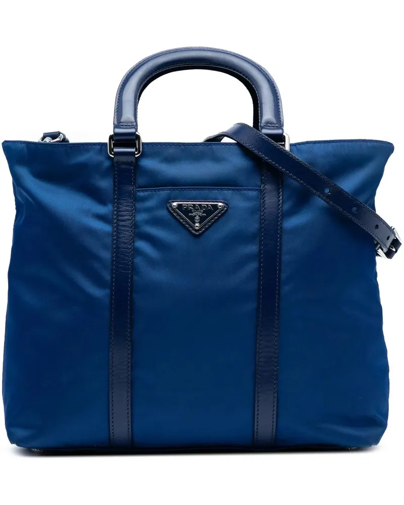 Prada Hobo Bags Vitello Trimmed Tessuto Satchel blau Blau
