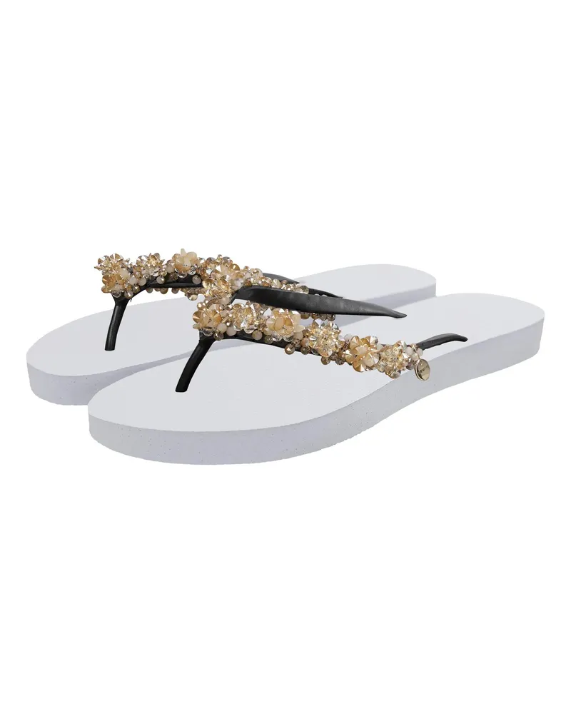 uzurii Slipper & Pantoletten Zehentrenner Precious Bloom Gold weiß Weiß