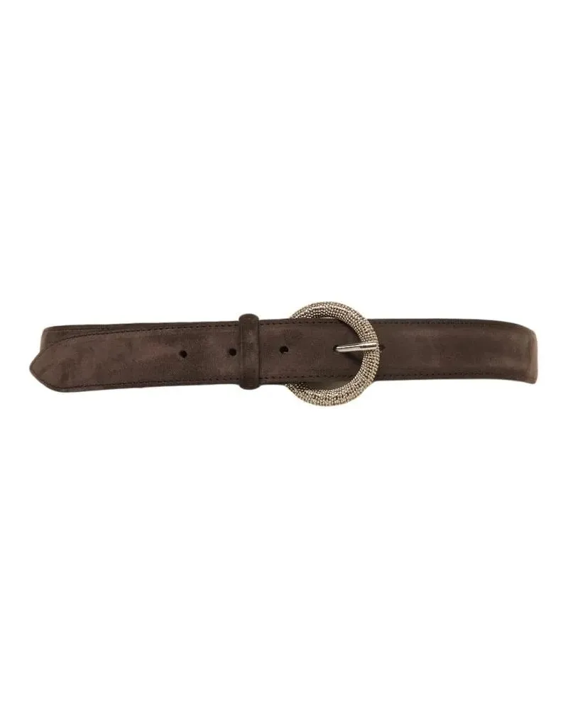 Orciani Gürtel Suede Leather Belt With Decorative Round Buckle schwarz Schwarz