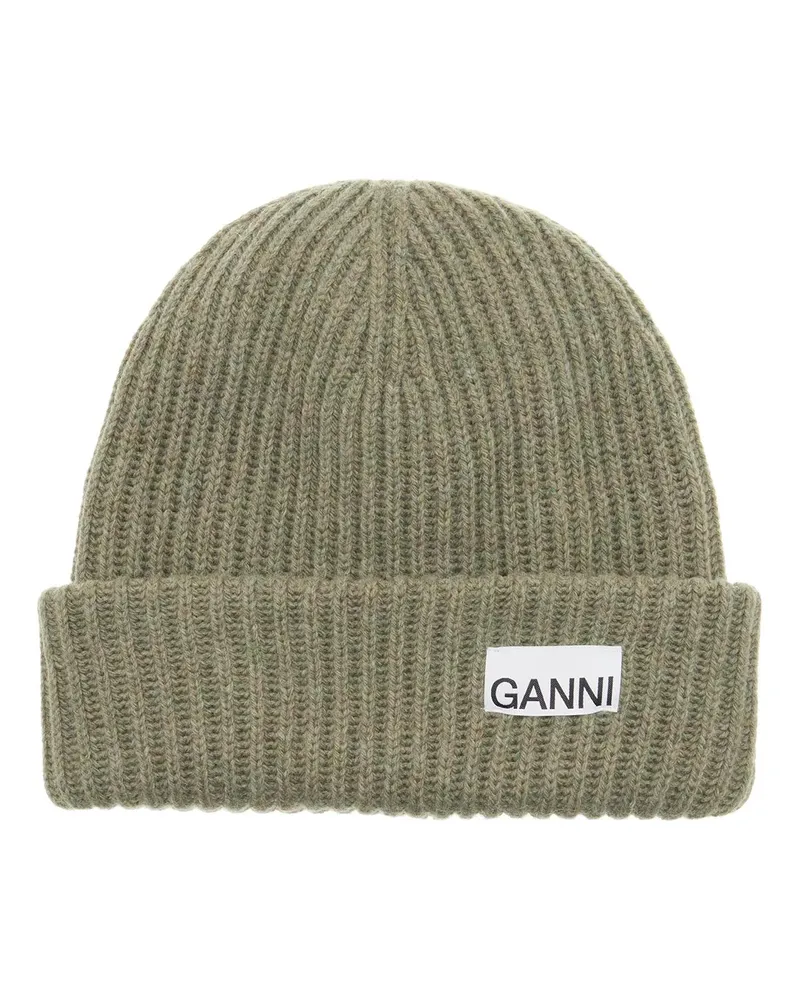 Ganni Caps & Mützen Structured Rib Beanie grün Grün
