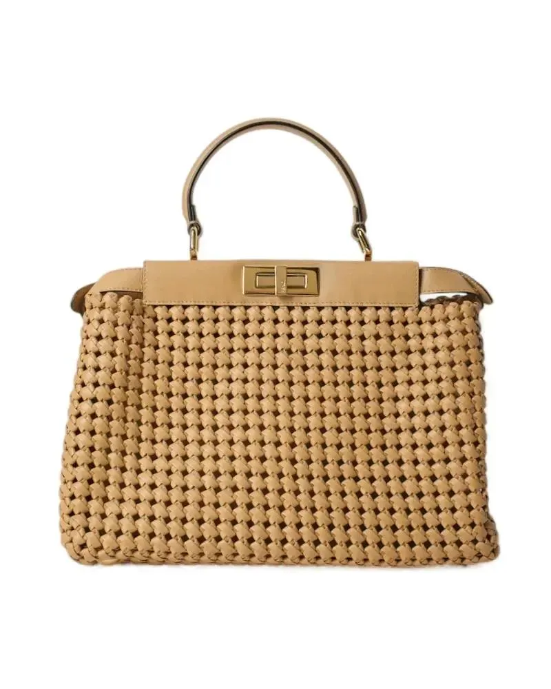Fendi Hobo Bags Peekaboo Medium Braided Leather Beige braun Braun