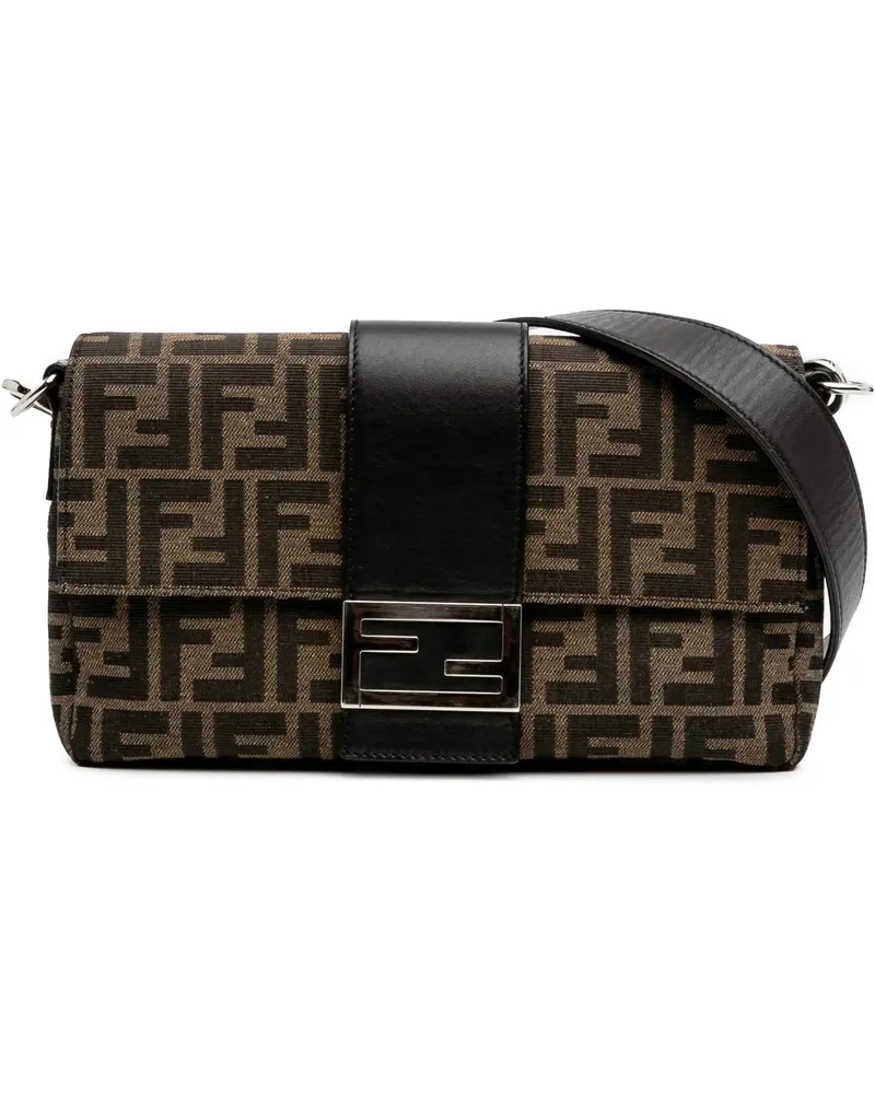 Fendi Hobo Bags Zucca Canvas Convertible Baguette Satchel braun Braun