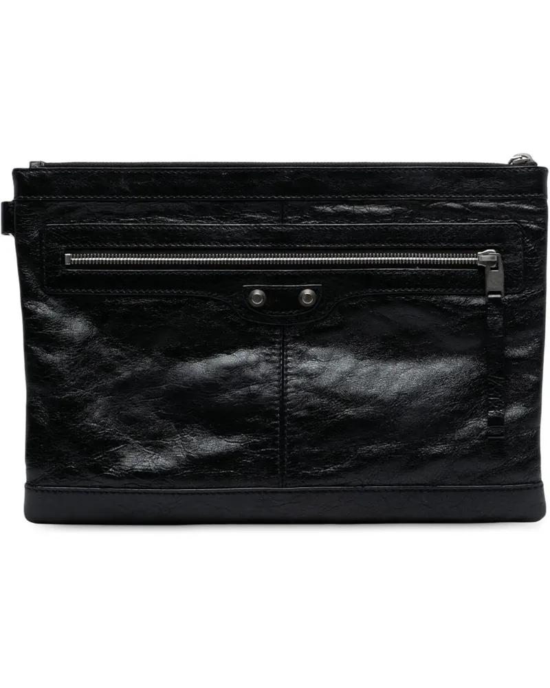 Balenciaga Clutches Lambskin Motocross Classic Clip M Clutch schwarz Schwarz
