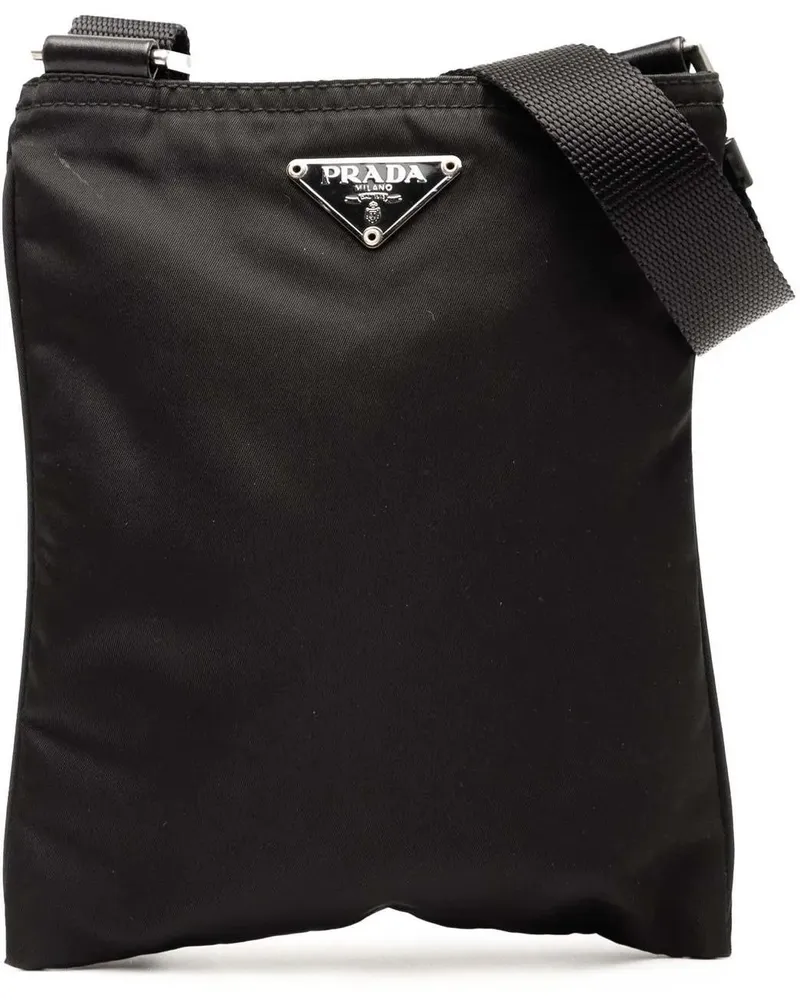 Prada Hobo Bags Tessuto Zip Top Crossbody schwarz Schwarz