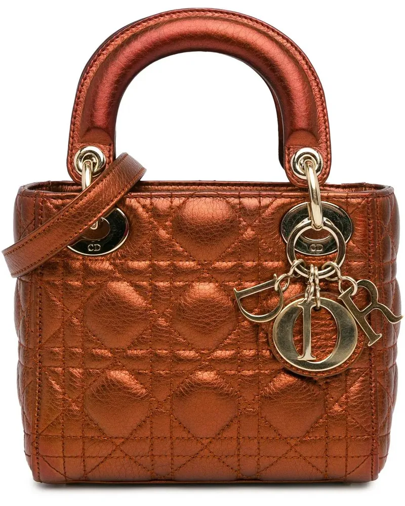 Dior Hobo Bags Mini Metallic Calfskin Cannage Lady Dior braun Braun