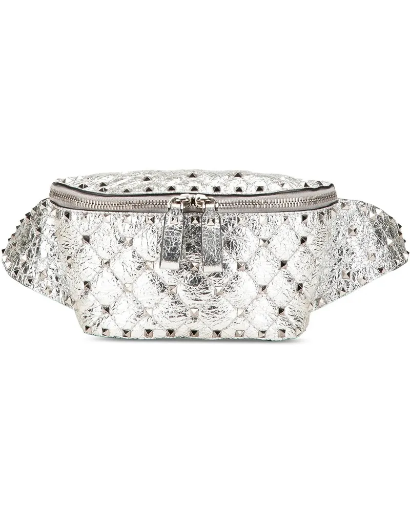 Valentino Garavani Bauchtaschen Metallic Craquele Nappa Rockstud Spike Belt Bag silberfarben Silber