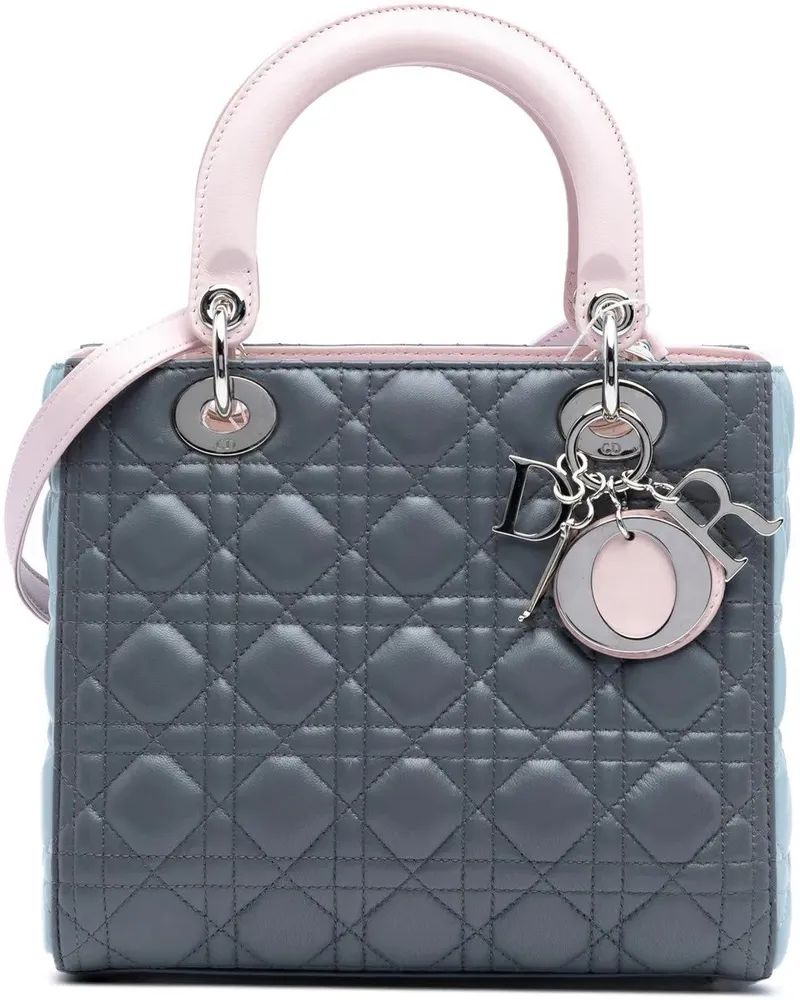 Dior Hobo Bags Medium Tricolor Lambskin Cannage Lady Dior grau Grau