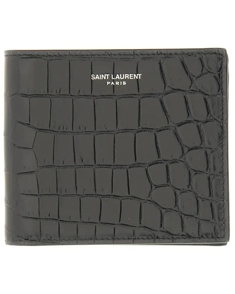 Saint Laurent Portemonnaies Textured Crocodile Pattern Bifold Wallet grau Grau
