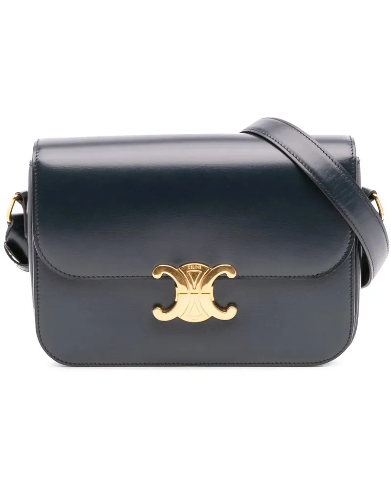 Celine Hobo Bags Classique Shiny Calfskin Triomphe Crossbody blau Blau