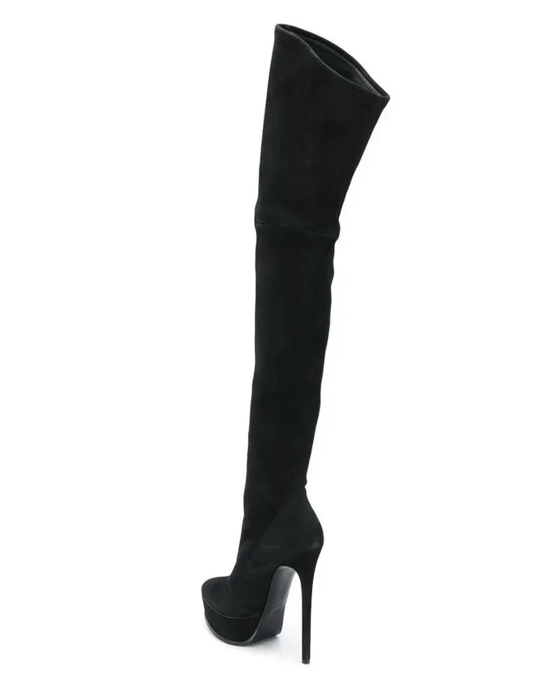 Casadei Stiefel Closed Toe High Heeled Black Suede Boots schwarz Schwarz
