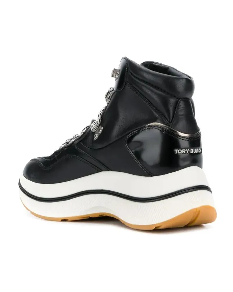 Tory Burch Stiefel Long Black Leather Boots With Padded Ankle Collar schwarz Schwarz