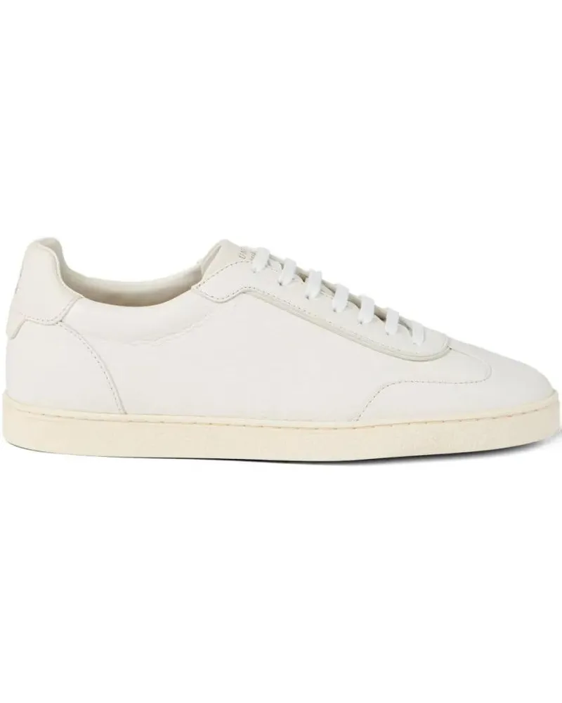 Brunello Cucinelli Low-Top Sneaker Minimalist Beige Leather Sneakers With Textured So beige Beige