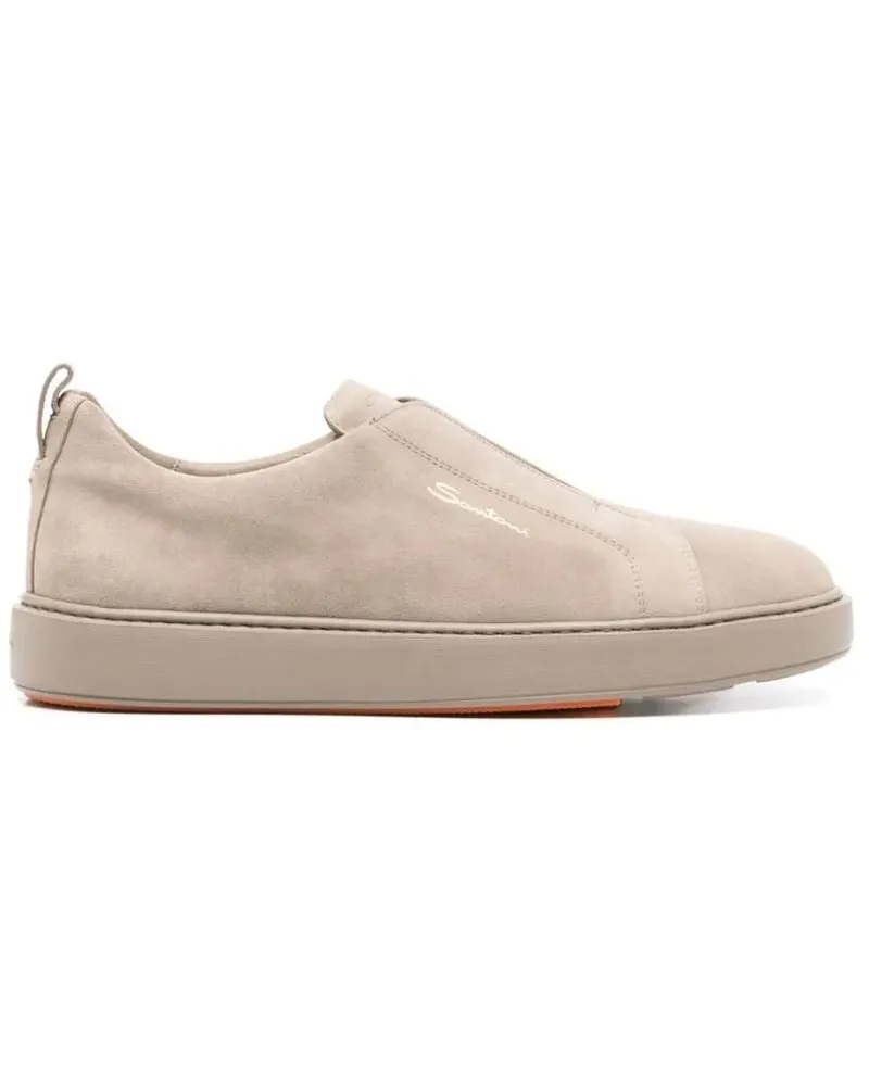 Santoni Low-Top Sneaker Taupe Calf Suede Slip-On Sneakers beige Beige