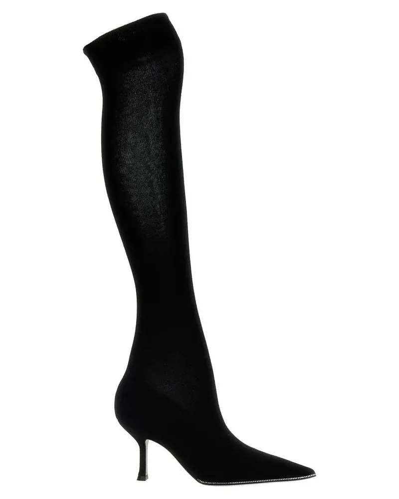 René Caovilla Stiefel High-Leg Knitted Boots With Rhinestone Detailing schwarz Schwarz