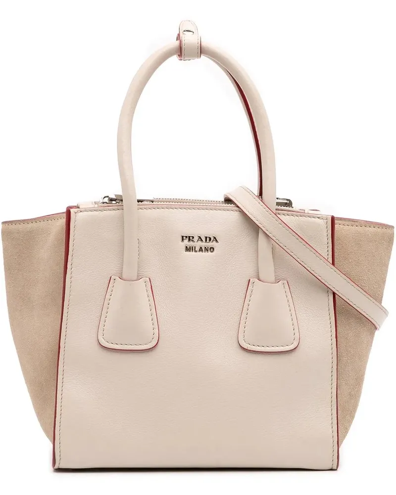 Prada Hobo Bags Mini Scamosciato Trimmed Glace Calf Twin Pocket Sa weiß Weiß