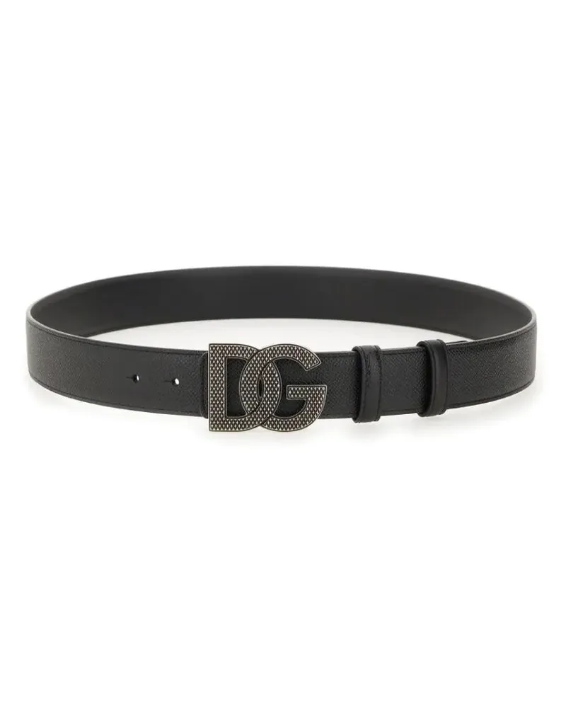 Dolce & Gabbana Gürtel Textured Black Leather Belt grau Grau