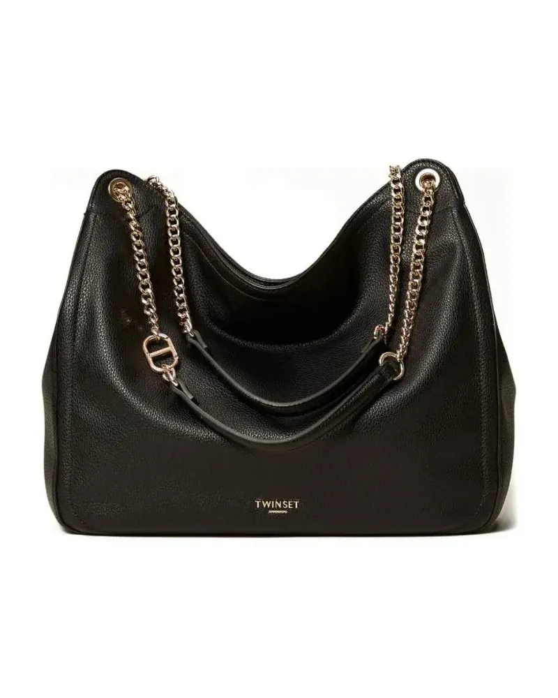 Twin-Set Hobo Bags Soft Pebbled Slouchy Handbag With Chain schwarz Schwarz