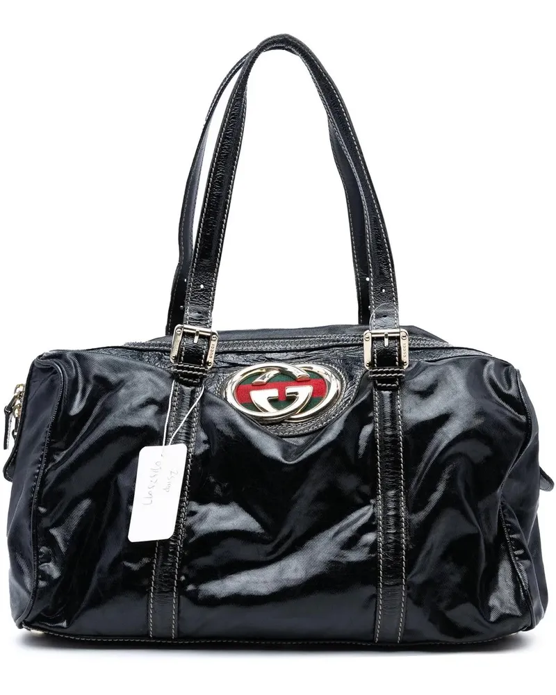 Gucci Crossbody Bags Coated Canvas Dialux Britt Boston Bag schwarz Schwarz