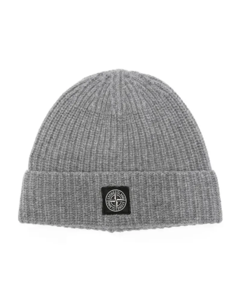 Stone Island Caps & Mützen Ribbed Logo-Patch Beanie grau Grau