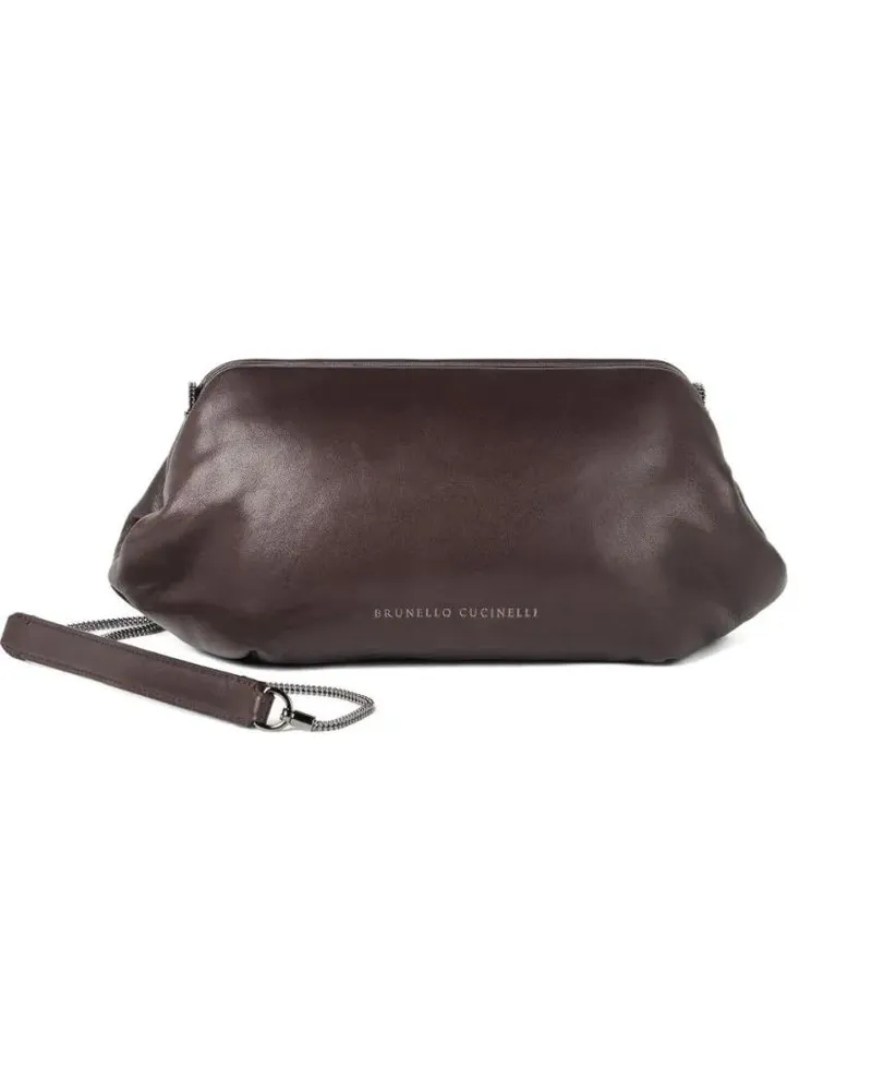 Brunello Cucinelli Hobo Bags Soft Leather Brown Bag With Chain Strap And Suede grau Grau
