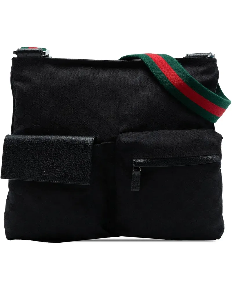 Gucci Hobo Bags GG Canvas Web Double Pocket Crossbody schwarz Schwarz