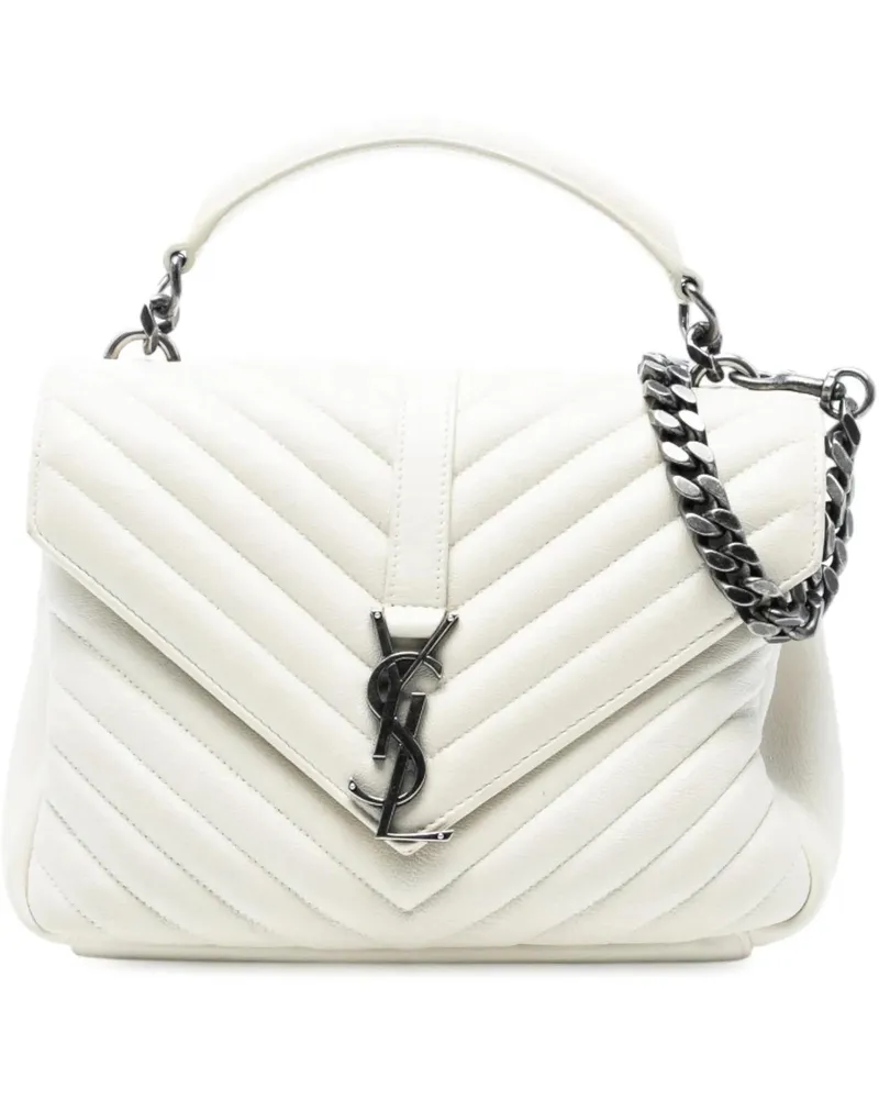 Saint Laurent Hobo Bags Medium Chevron Sheepskin Monogram College Satchel weiß Weiß