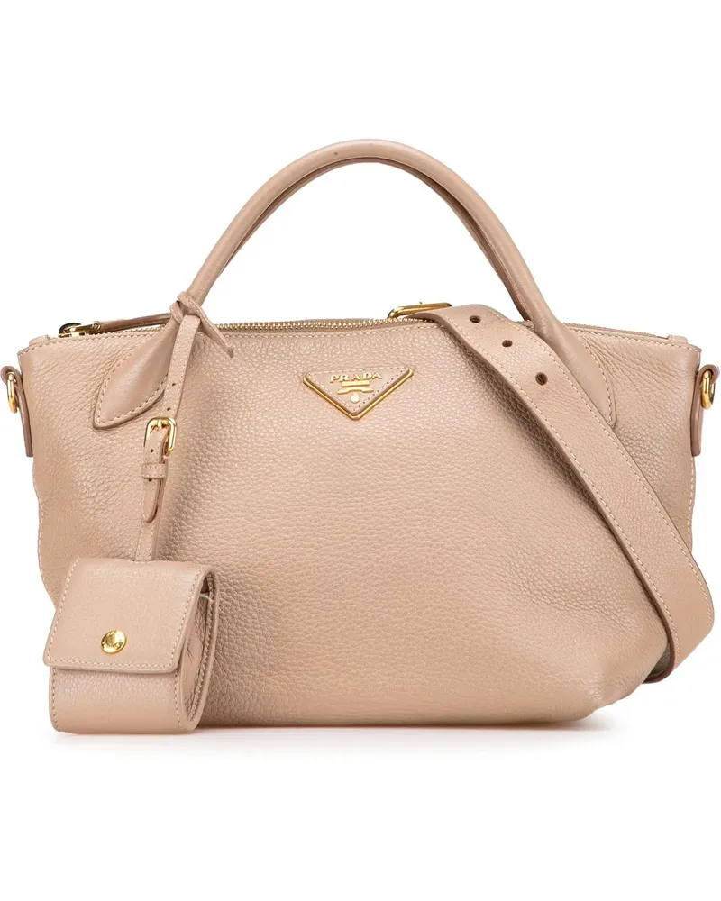 Prada Hobo Bags Vitello Daino Zip Top Satchel braun Braun