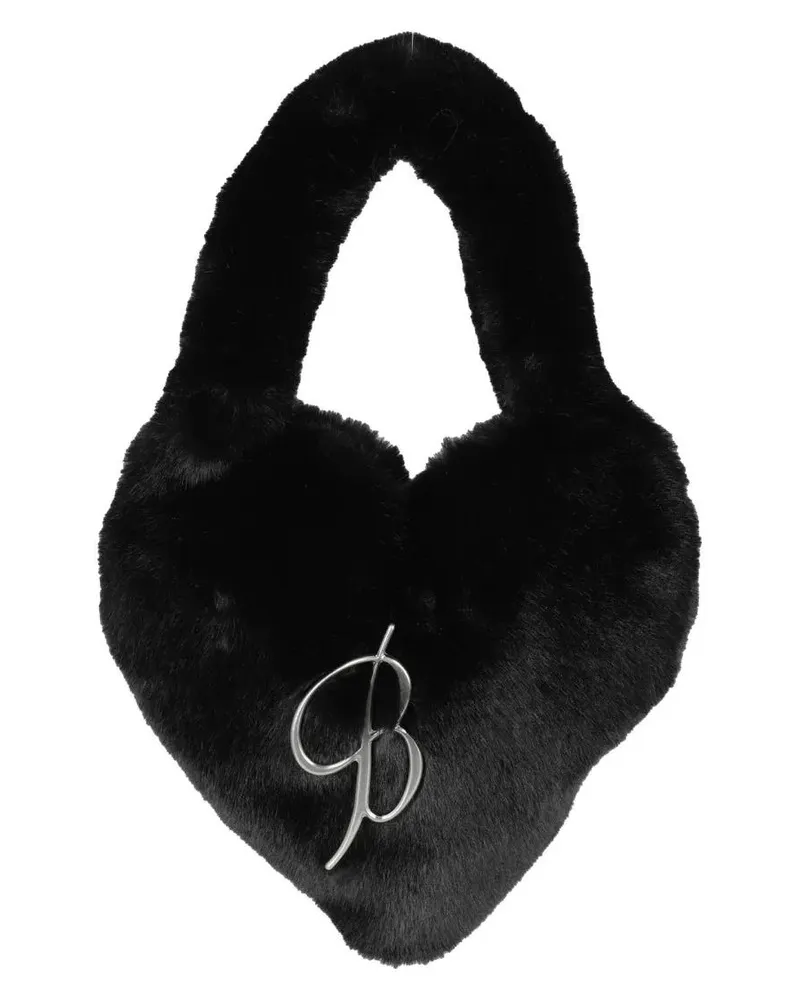 Blumarine Crossbody Bags Heart-Shaped Faux Fur Bag With Silver Logo schwarz Schwarz