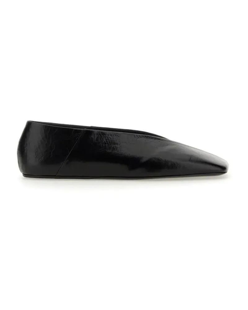 Jil Sander Pointed Black Leather Slippers With Design schwarz Schwarz