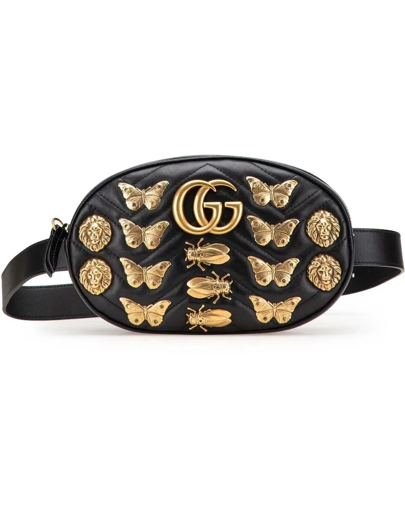 Gucci Bauchtaschen GG Marmont Matelasse Leather Animalier Belt Bag schwarz Schwarz