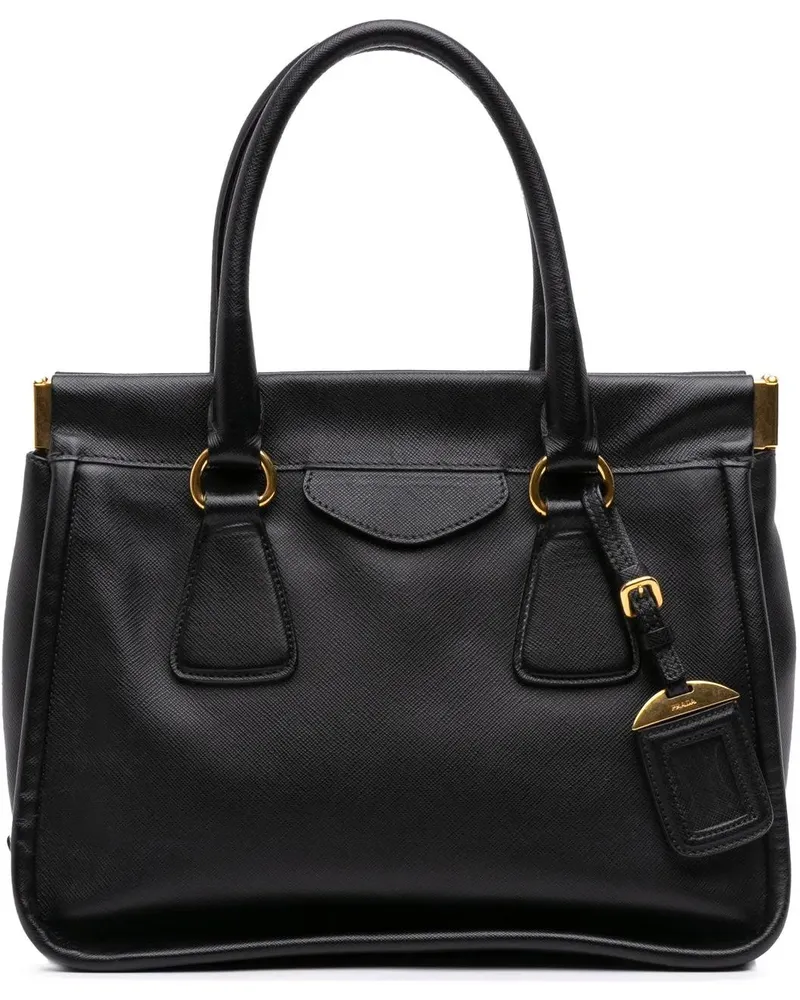 Prada Shopper Saffiano Lucido Top Handle Frame Tote schwarz Schwarz
