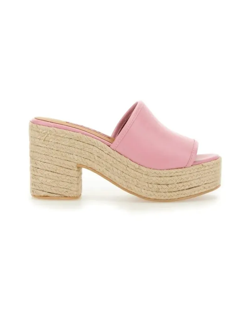 Moschino Sandalen Pink Leather Sandal With Jute-Wrapped Platform pink Rosa