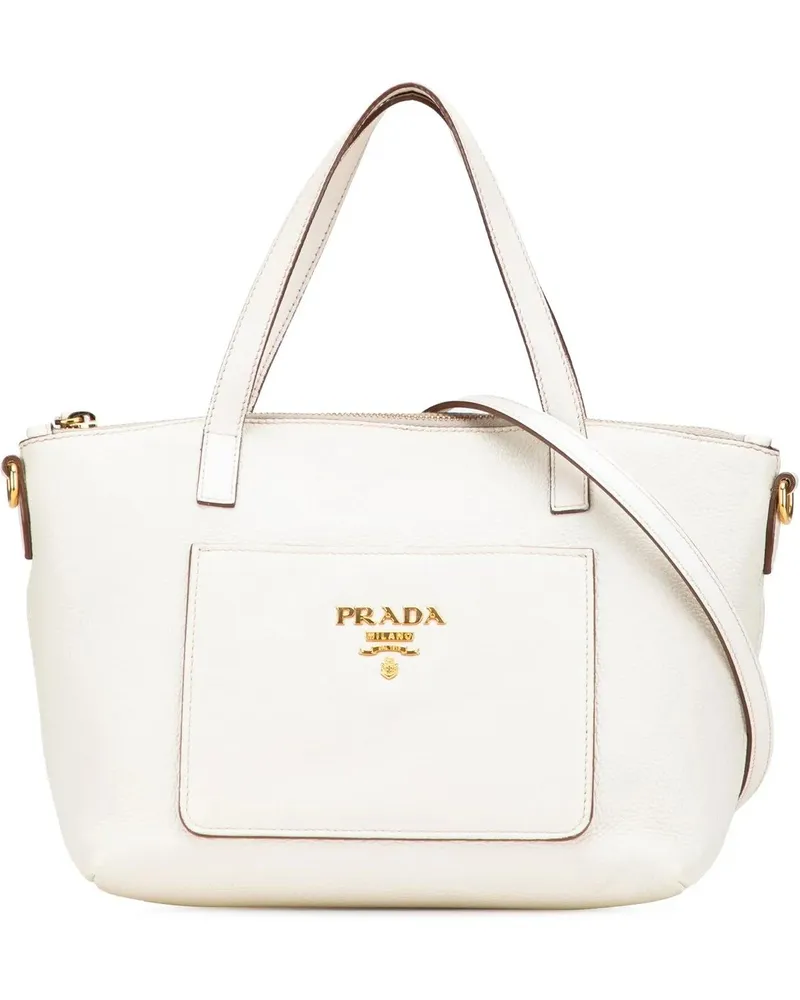 Prada Hobo Bags Vitello Daino Front Pocket Tote weiß Weiß