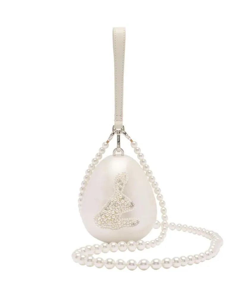 Simone Rocha Hobo Bags Micro Egg Bag W/ Pearl Crossbody W/ Chain weiß Weiß